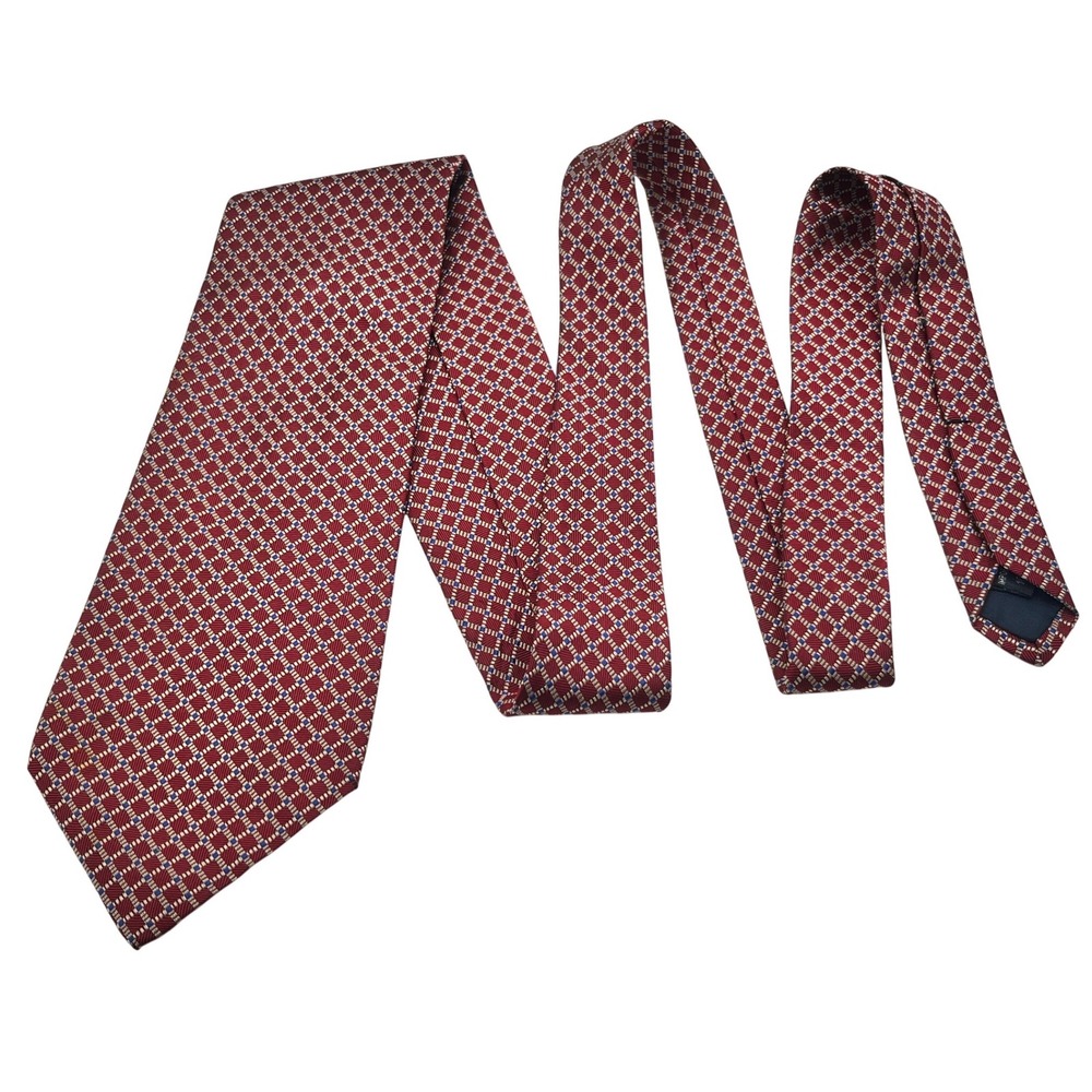 Harold Powell Mens 100% Silk Tie Necktie Made in USA Red Burgundy Geometric